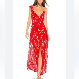 Karina Grimaldi lipstick floral maxi v-neck dress